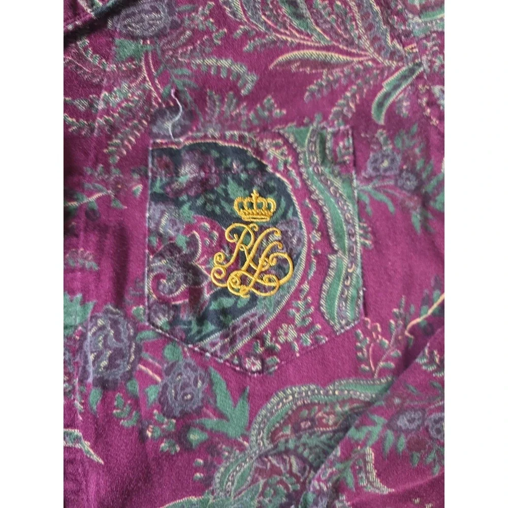 Lauren Ralph Lauren Pajama Set Womens M Maroon Paisley Gold Crest Sleepwear PJ